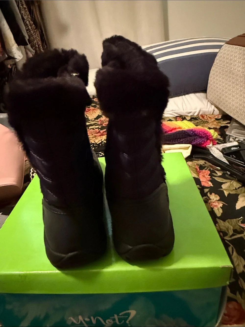 Easy Spirit Quilted Navy Winter Boots with Faux Fur Trim
